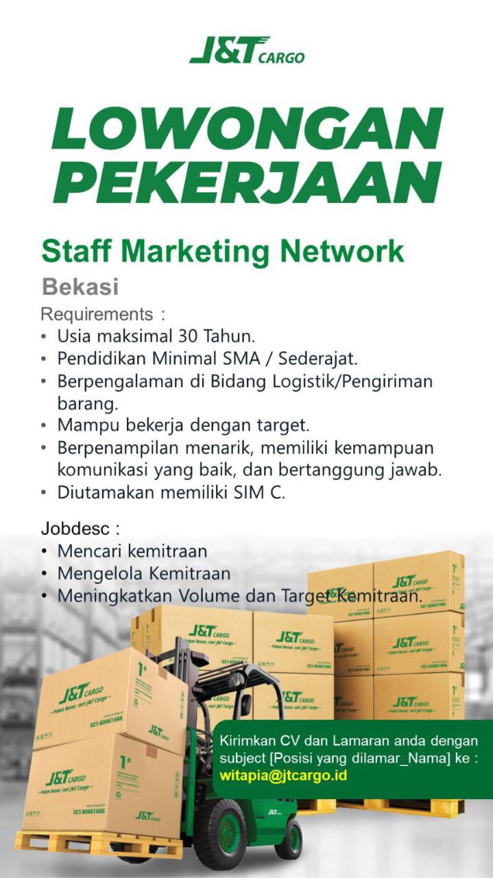 Lowongan Kerja JNT Cargo Bekasi Terbaru Juli 2022