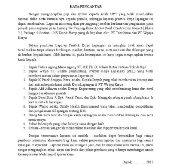 Contoh Kata Pengantar Laporan Praktek Kerja Lapangan
